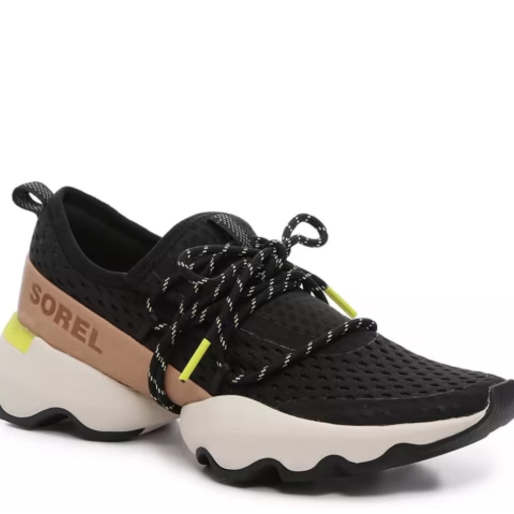 Sorel Men's Black and Beige Sneakers with Lime Highlights